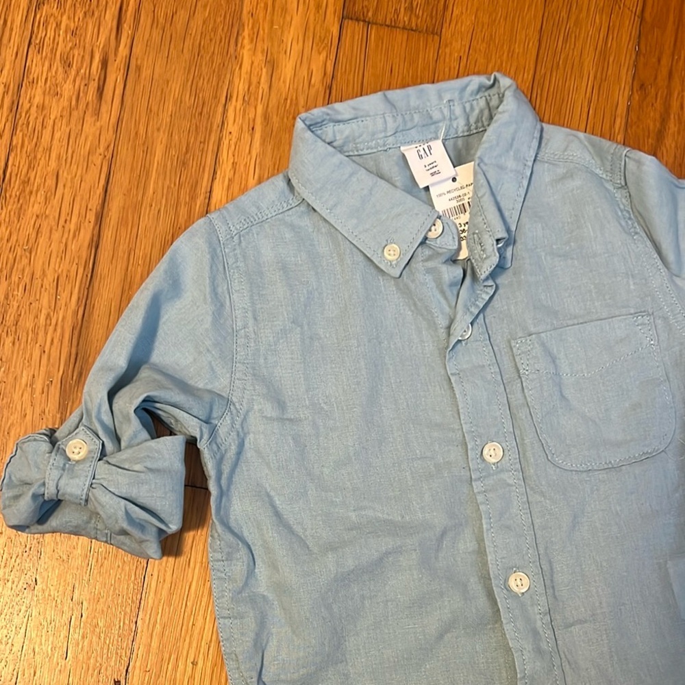 GAP Light Blue linen Button-Up Shirt 3T